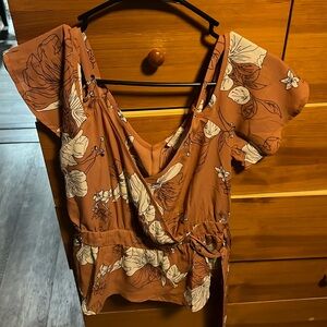 Coral floral cami strap and off the shoulder top